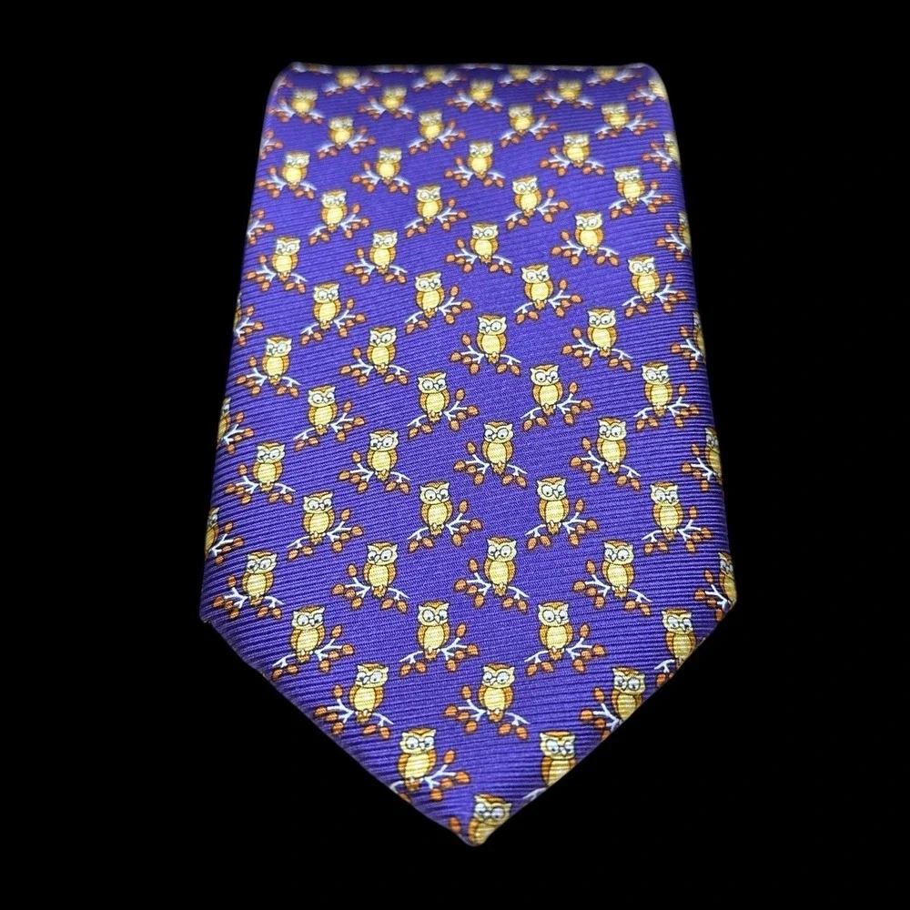 Cape Cod Neckwear Mens Purple Silk Owl Pattern Tie Animal Print Necktie